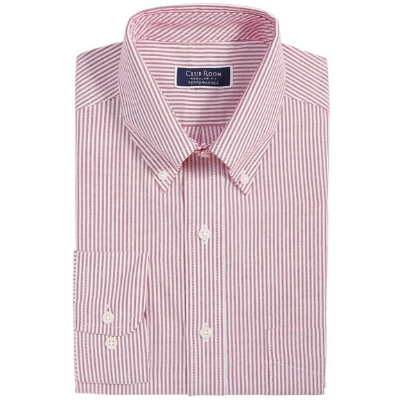 Club Room Men's Regular Fit Stripe Dress Shirt Size 16.5 x 34/35 Red MSRP $60 - Picture 1 of 5